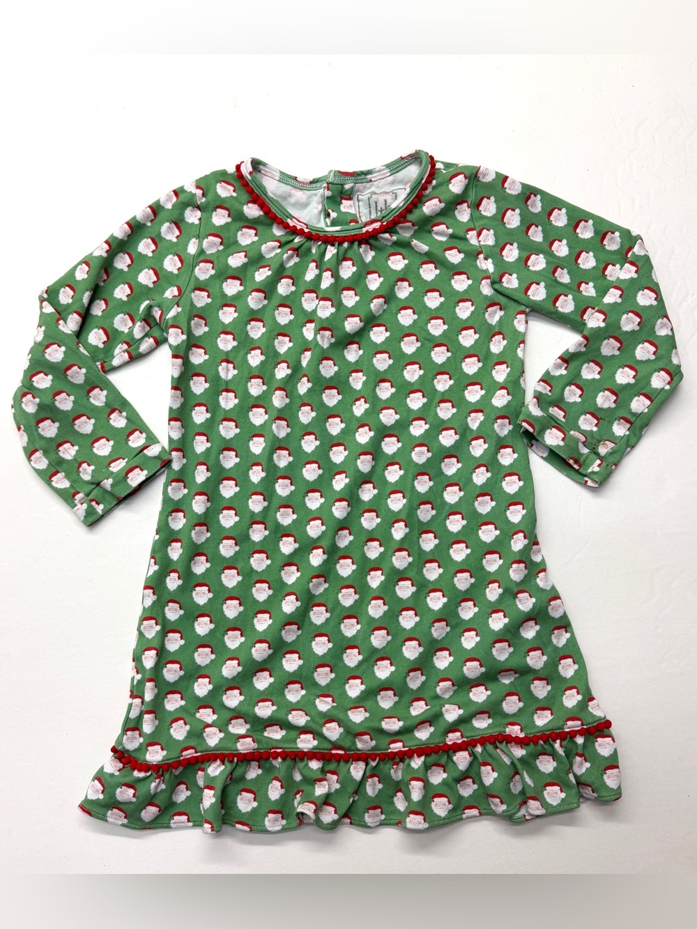 Lila and Hayes Girls' Green Santa Print Holiday Christmas Pima Cotton Nightgown